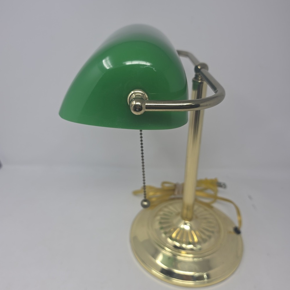 Vintage Brass Bankers (desk) Lamp W/Emerald Green Glass Shade - Picture 7 of 12